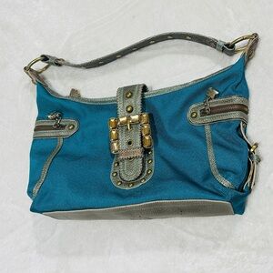 Kathy Van Zeeland Teal Shoulder Bag with Gold Stud Accents